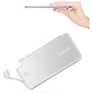 (Luxtude) Silver Portable Charger Power Bank with Built-In Lightning Cable